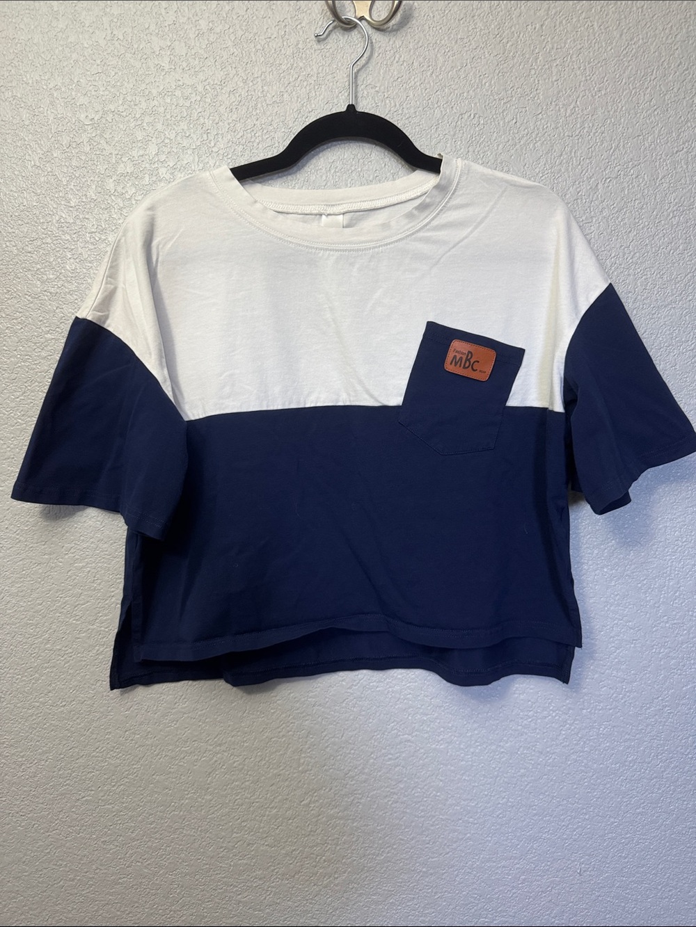 Colorblock Navy & White Kids Crop T-Shirt